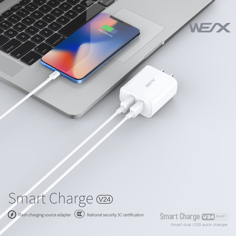 WEX - V24 încărcător de călătorie dual usb, încărcător de perete, adaptor de alimentare