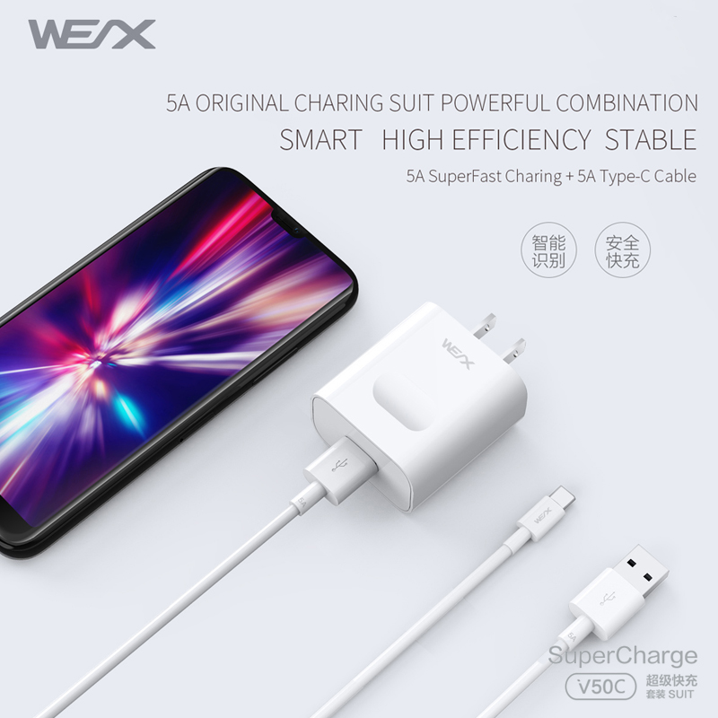 WEX - V50C 22,5 W HUAWEI Adaptor de alimentare Superfast Charge, încărcător de perete, încărcător de călătorie cuplat cu cablu 5A