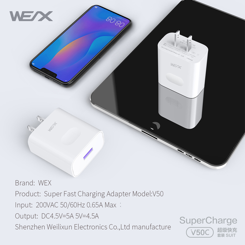 WEX - V50C 22,5 W HUAWEI Adaptor de alimentare Superfast Charge, încărcător de perete, încărcător de călătorie cuplat cu cablu 5A