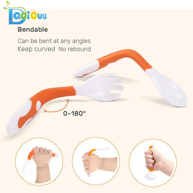 Vânzări rapide flexibile Bendable rotunjit Baby Fork Food Grade PP de formare Fork și lingura Ustensile de călătorie cu caz Kids