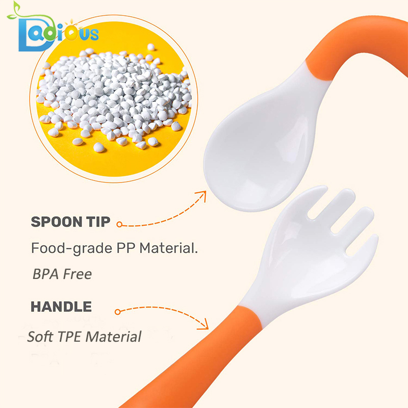 Vânzări rapide flexibile Bendable rotunjit Baby Fork Food Grade PP de formare Fork și lingura Ustensile de călătorie cu caz Kids