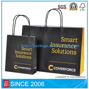 Pungă neagră de hârtie cu logo-ul de ștanțare a foliei