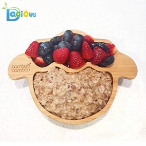 Cel mai nou design Vesela pentru bebelusi Placi de hrana pentru copii si lingurite Divided Stay Put Bamboo Plate de aspiratie