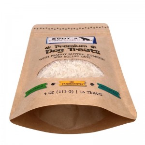 Laminarea cu fermoar kraft hârtie ridică pungi cu fereastră pentru tratamente câine