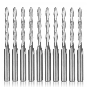 Bit de router CNC 1/8 ”Moară de cap cu bile de coajă cu diametru de 2 mm. Cutie de frezare în spirală cu două flaușe Gravură Gravură Set de instrumente de sculptură Oțel de wolfram 17mm CEL, 38.5mm OAL pentru MDF Acrilic PVC PVC