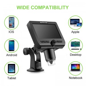 Microscop digital fără filă Măriri 1000X cu ecran de 4,3 inchi 8 lumini led pentru iPhone-uri Windows pentru copii Kits pentru studenți și adulți