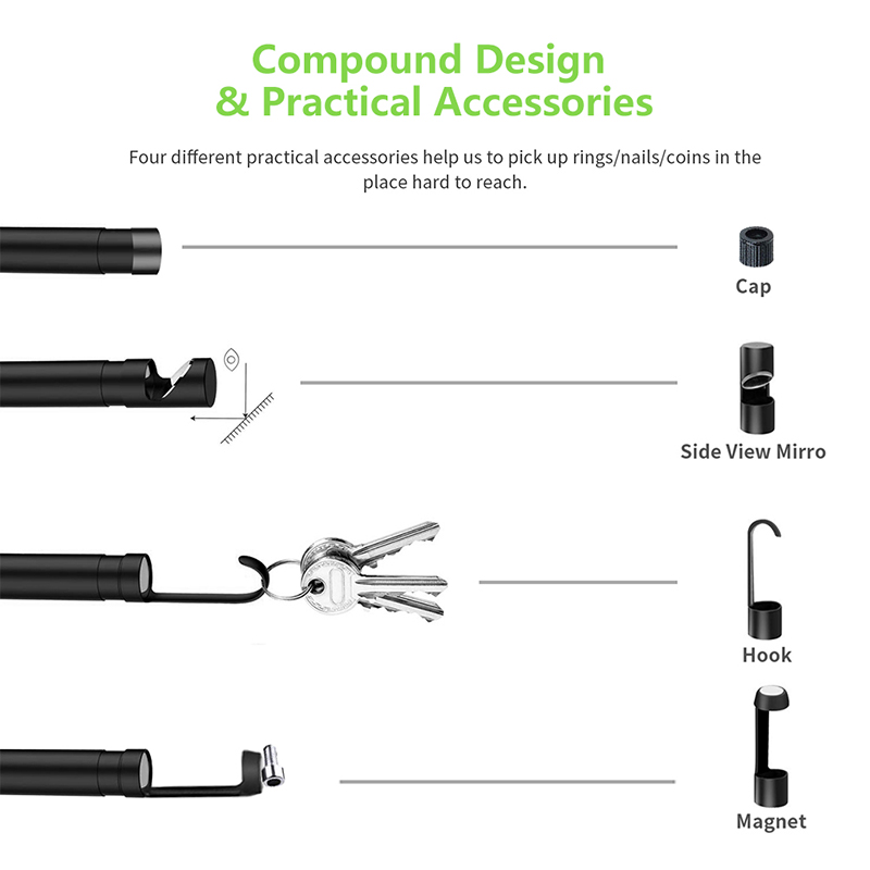 Endoscop wireless 2,0 megapixeli HD WiFi Borescop impermeabil impermeabil de inspecție pentru șarpe pentru Android, iOS și Windows, iPhone, Samsung, Tablet, Mac