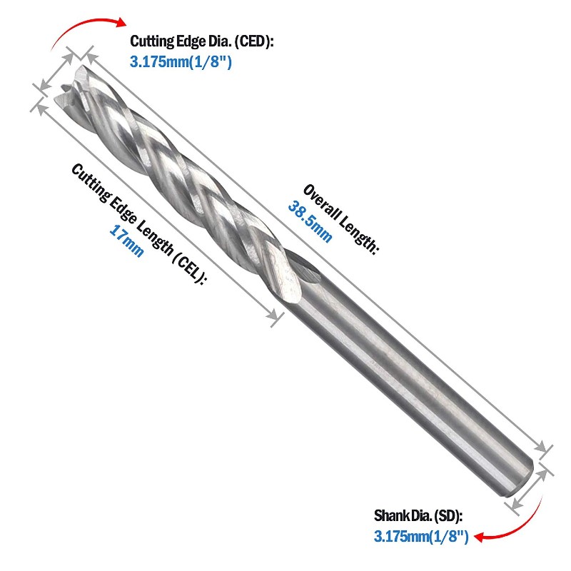 CNC Mill Mill 1/8 Bits Router 1 8 Cerneluri cu 4 flute în spirală Upcut Freză Cutter Freză Set de instrument de tăiere din lemn de oțel tungsten 17mm CEL, 38.5mm OAL pentru acrilic MDF PVC Placă de densitate Placaj din lemn tare