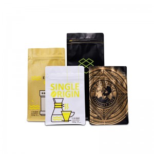 Geantă de cafea cu folie de aluminiu de 250g fundă plată cu opt laterale sigilate cu fermoar