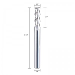 Moara de capăt CNC din carbură pentru aluminiu, material plastic Tăiați 2 flaute Router Bit Bire spirală 1/4 inch Shank