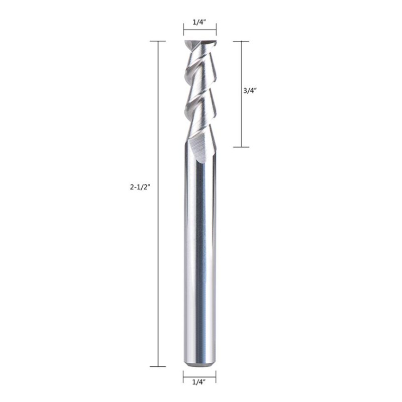 Moara de capăt CNC din carbură pentru aluminiu, material plastic Tăiați 2 flaute Router Bit Bire spirală 1/4 inch Shank