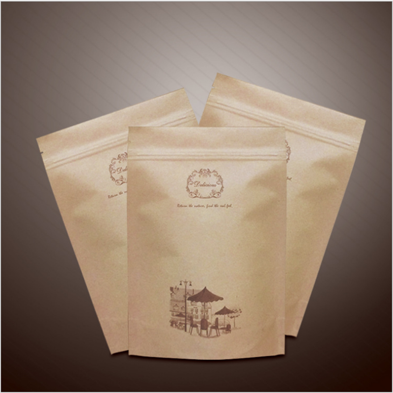 Pungi de hârtie kraft de bună calitate utilizate în mod obișnuit pungă de ambalare cu 3 garnituri pentru o gustare de cafea nuci de orez