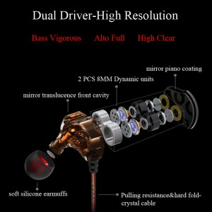 2018 Dual Driver HiFi Earhook cu fir stereo Earbud