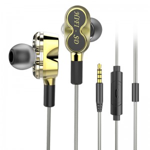 Dual Driver de înaltă calitate Stereo Bass Bass în ureche HiFi cu fir Earbud