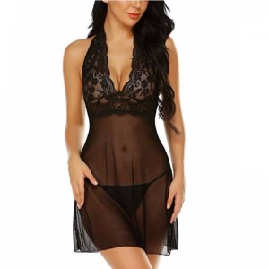 Femei Lenjerie Halter Chemise Dantelă Babydoll Ochiuri de noapte din plasă V Gât Teddy Rose-team