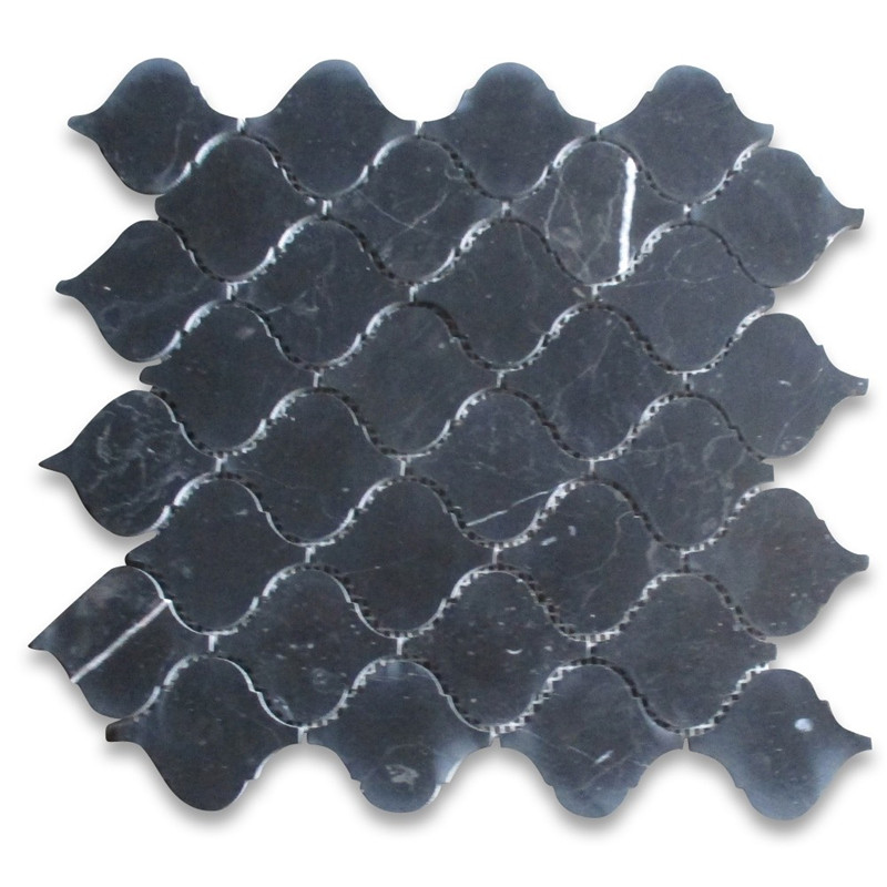 Marmura neagra Nero Marquina 1x2 coșuri de țesut mozaic alb punctate