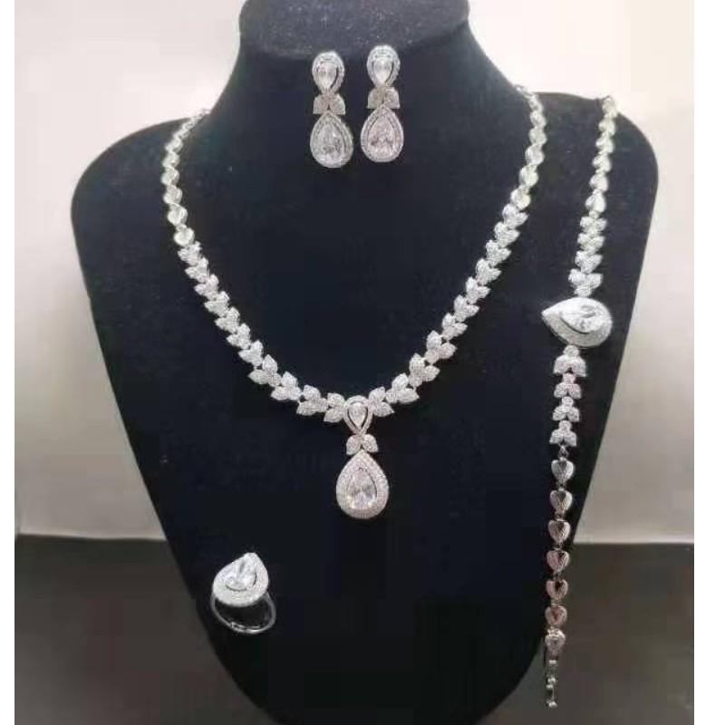 Seturi de bijuterii de mireasa pentru mirese Cadouri de nunta pentru bijuterii indiene 925 zirconiu cubic argint sterlin pentru femei