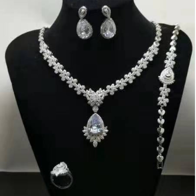 Seturi de bijuterii de mireasa pentru mirese Cadouri de nunta pentru bijuterii indiene 925 zirconiu cubic argint sterlin pentru femei
