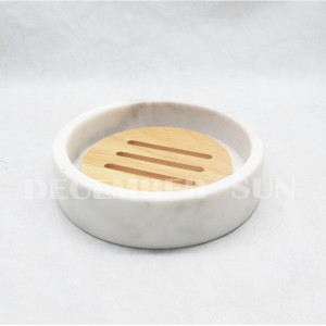 Marmura alba cu piese din lemn set accesorii baie