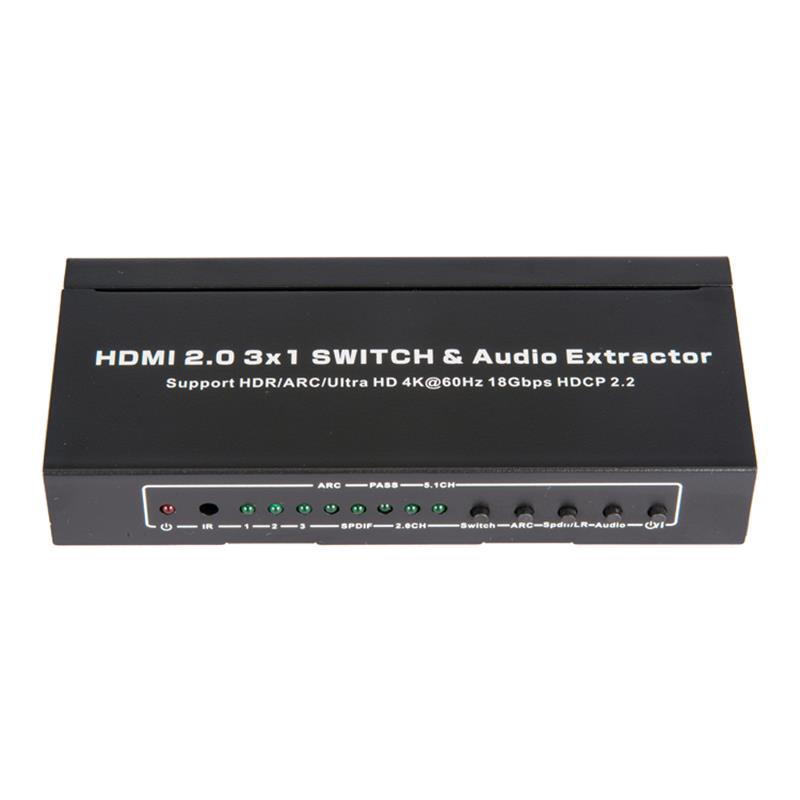 V2.0 HDMI 3x1 Switcher și Extractor audio Suport ARC Ultra HD 4Kx2K @ 60Hz HDCP2.2 18 Gbps