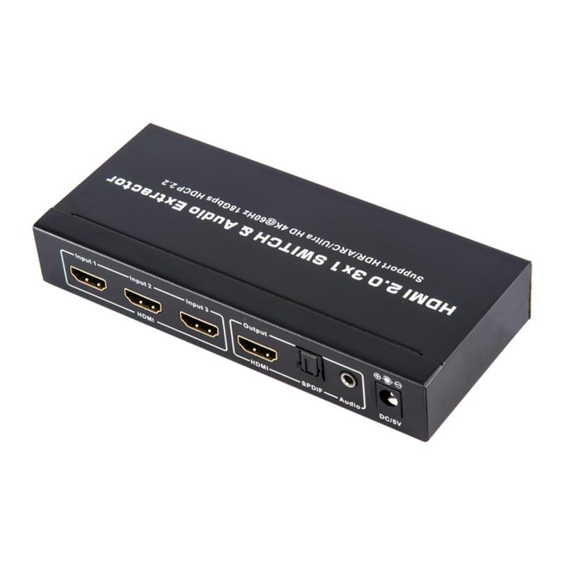 V2.0 HDMI 3x1 Switcher și Extractor audio Suport ARC Ultra HD 4Kx2K @ 60Hz HDCP2.2 18 Gbps