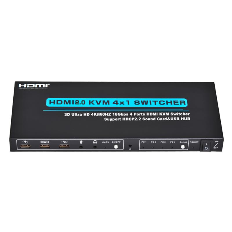 Suport Switch V2.0 HDMI KVM 4x1 Ultra HD 4Kx2K @ 60Hz HDCP2.2 18 Gbps Placă de sunet și hub USB