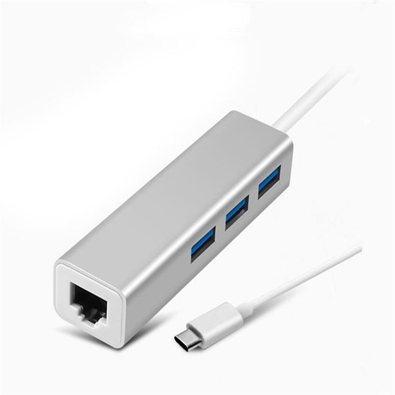 USB de tip C la LAN (1000M) + USB 3.0x3 Hub adaptor