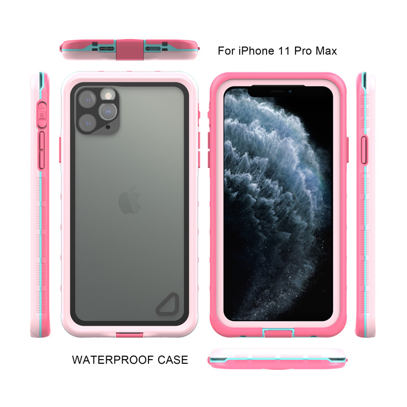 Husa impermeabila husa rezistenta la praf iphone 11 carcasa pro max husa uscata carcasa telefonica impermeabila (roz) cu capac din spate transparent