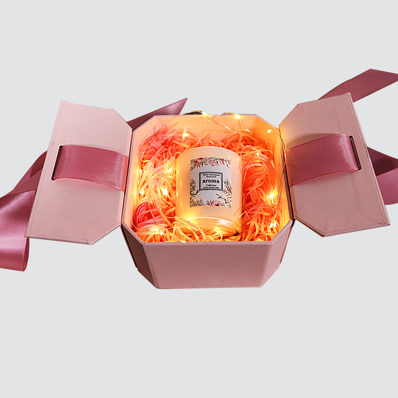 Cutie cadou roz dulce Bowknot în formă de flăcări lumânare ciocolată cutie cadou rafinat