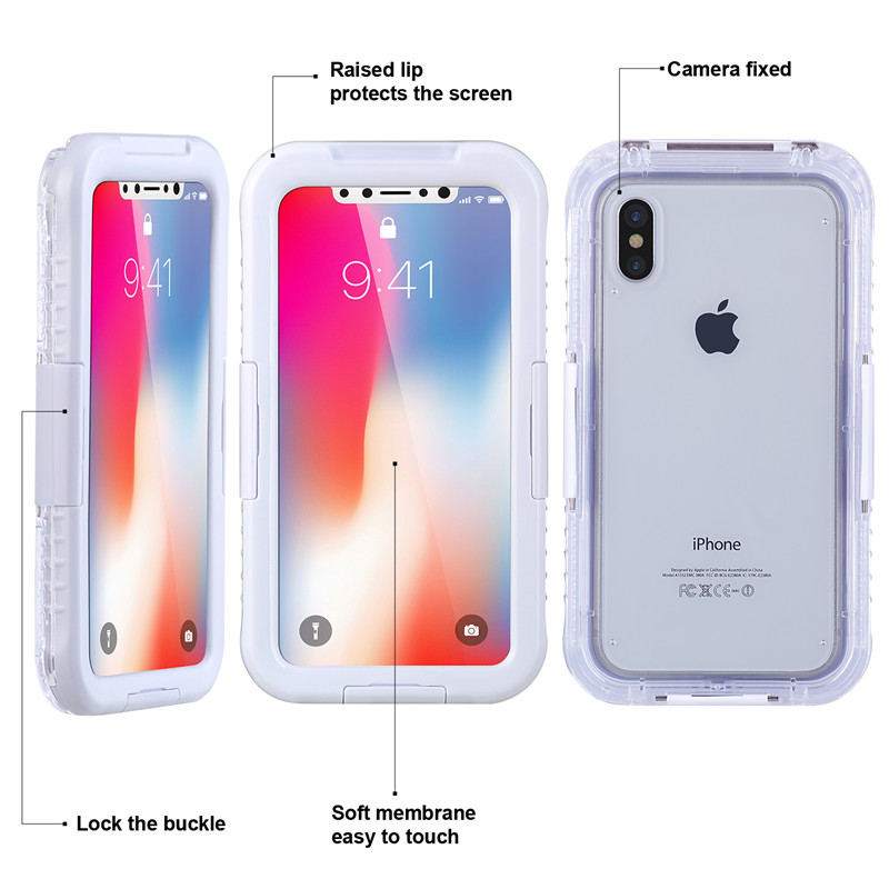 Husa iphone rezistentă la șocuri și rezistență la șoc, lângă carcasa camerei telefonului sub apă pentru iPhone XS （Alb)