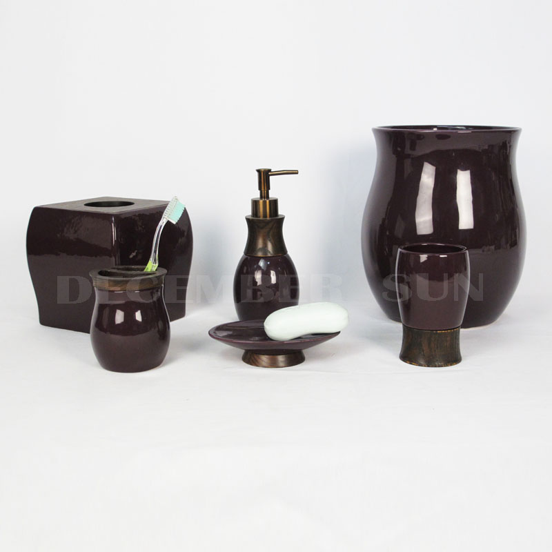 Ceramic cu piese de lemn, accesorii de baie, set de baie