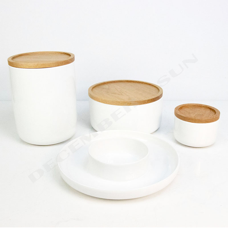 ceramic ă cu capac de lemn, accesorii de bucătărie