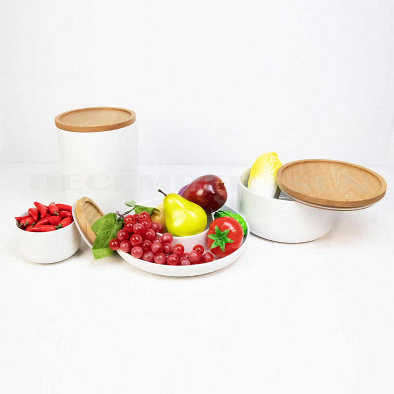 ceramic ă cu capac de lemn, accesorii de bucătărie