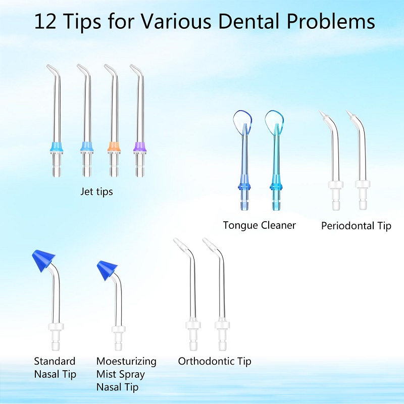 Apa dentara H2ofloss pentru curățarea dinților cu 12 sfaturi multifuncționale și 800 ml, irigator oral cu blat profesional, design liniștit