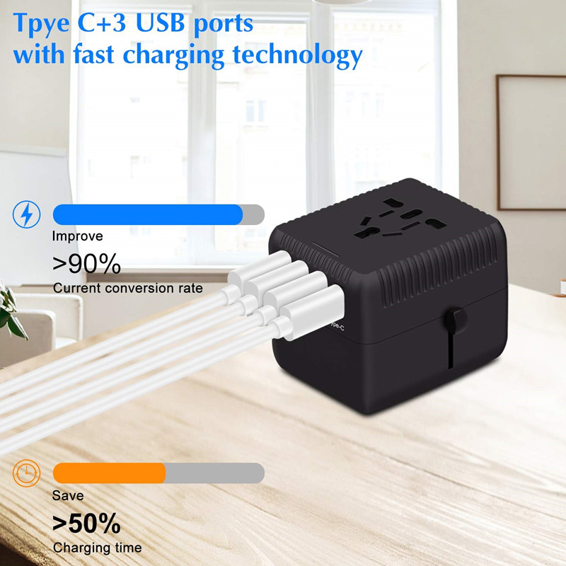 Adaptor universal de călătorie PD Adaptor pentru încărcător intern cu încărcător de perete cu alimentare inteligentă 5A și USB tip-C USB 3.0A pentru SUA