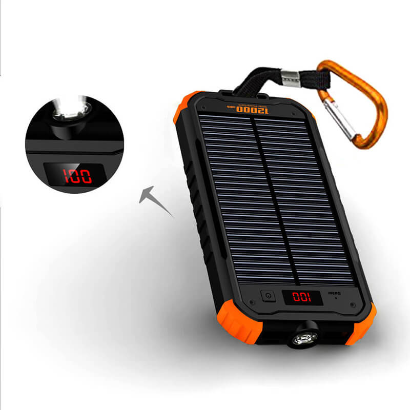 12000mAh Led Flashlight Solar Power Bank cu ecran digital LCD