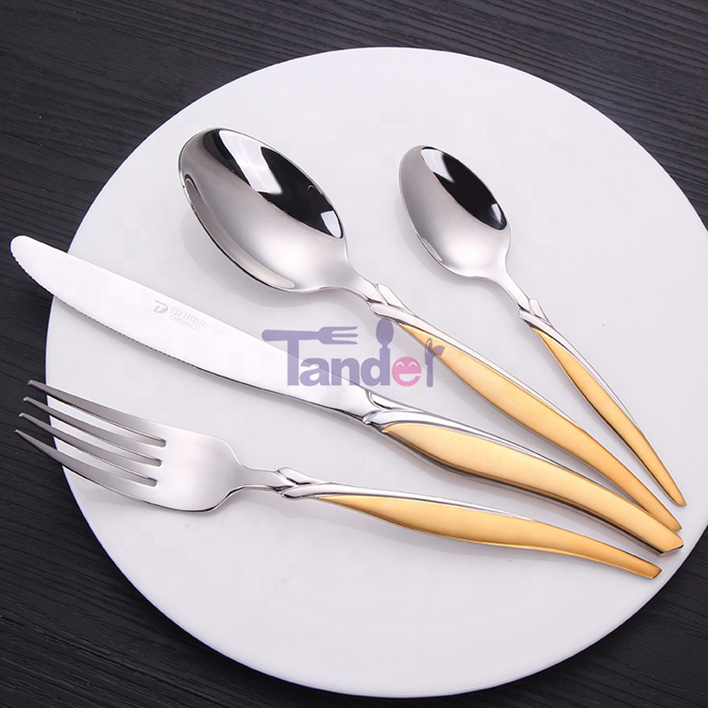 72/84/86 Gottinghen Stainless Steel Flatware Gold 86 Pcs Cutlery set cu cutie de lemn