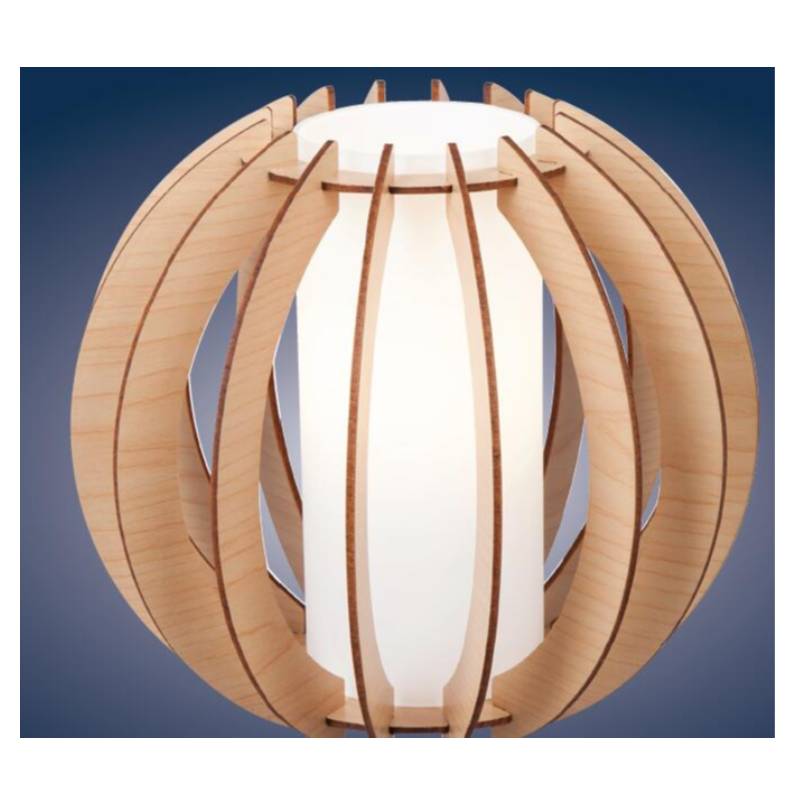 Lampa de masă din lemn natural cu nuanță de sticlă