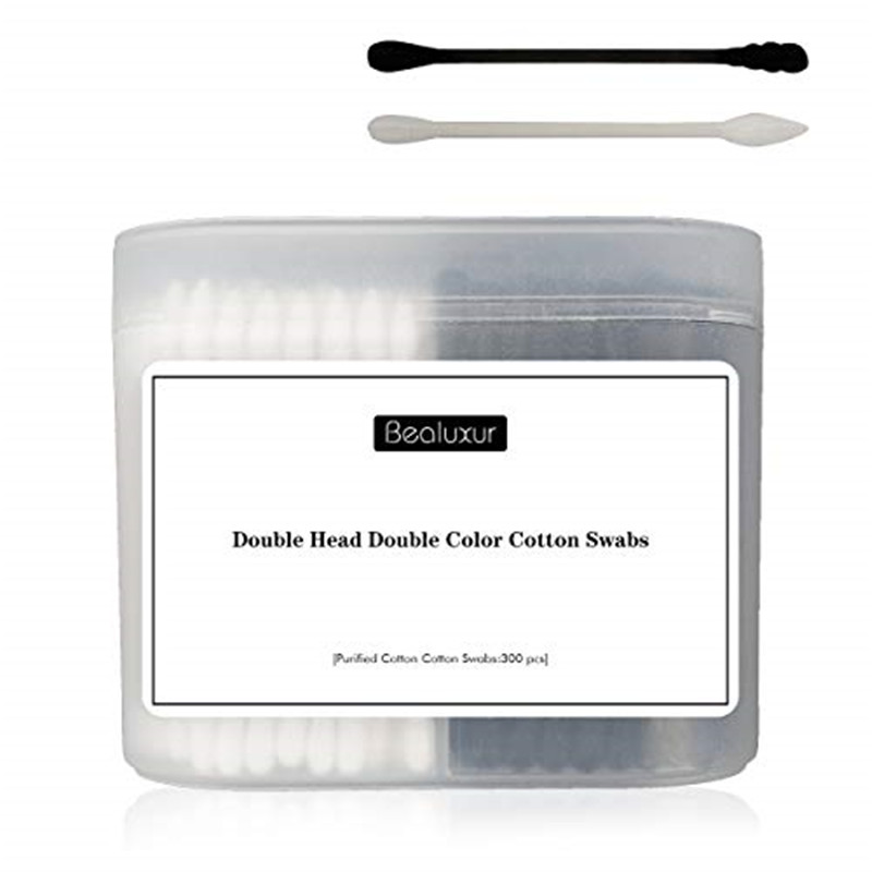 Cotton Swabs, 300Pcs Cotton Buds Double Head 100% Cotton White and Black Natural Paper Sticks multiscop Makeup & Steril Sticks