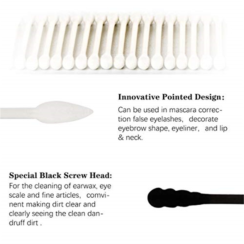 Cotton Swabs, 300Pcs Cotton Buds Double Head 100% Cotton White and Black Natural Paper Sticks multiscop Makeup & Steril Sticks