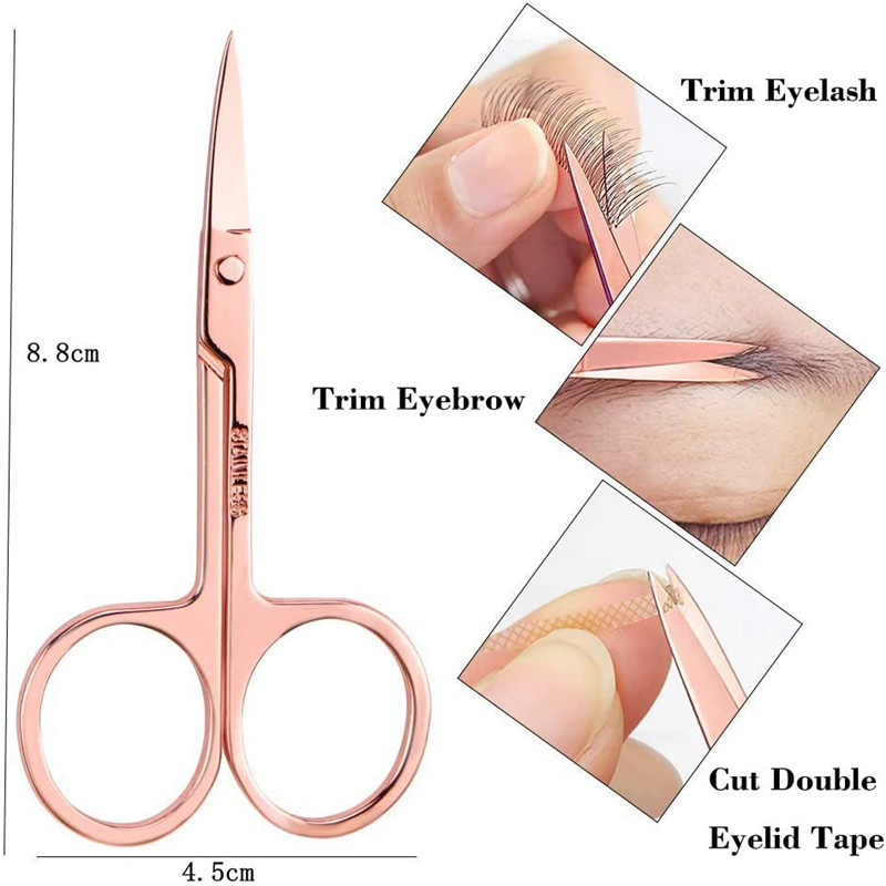 4pcs Set din oțel inoxidabil din aur roz roz foarfece pensete genelor aplicator Sfat înclinat Tundere pentru păr machiaj Set de instrumente de machiaj