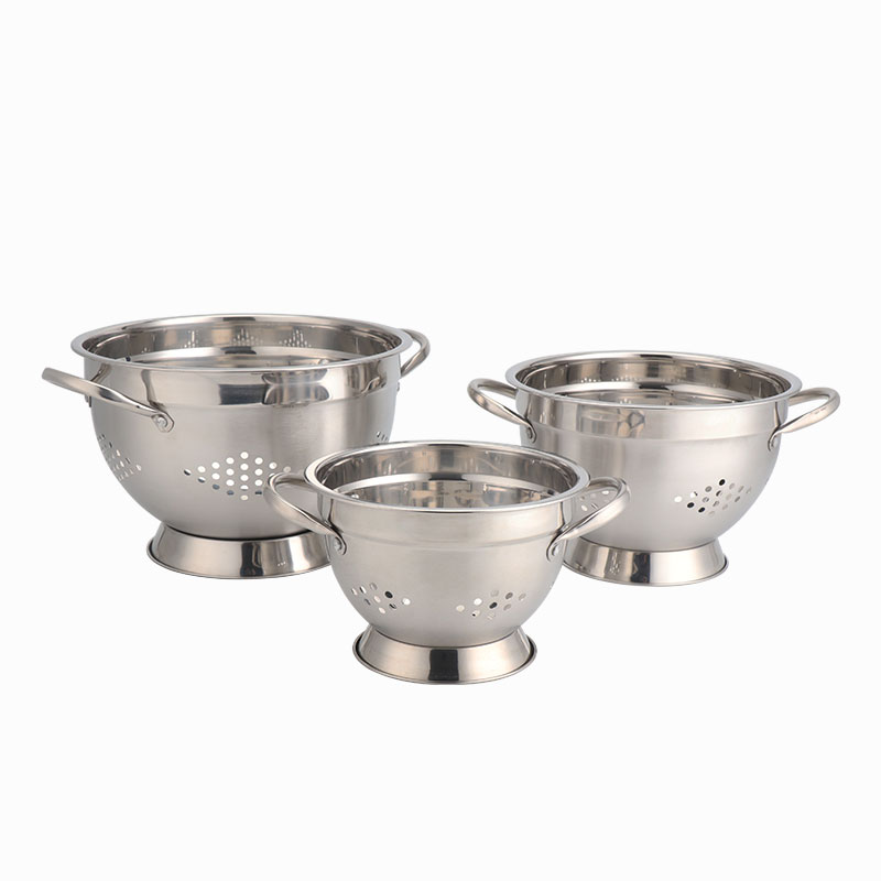 Vânzarea la cald în euro Polished Mirror Finish colanders pentru apă filtrată de fructe și legume