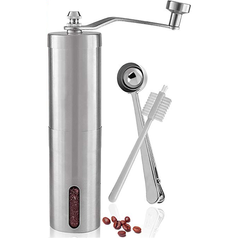 Stainless Steel Corndess Portable Manual Coffee Grinder Conical Burr Hand Coffee Bean Grinder cu Mesuring Perish Spoon