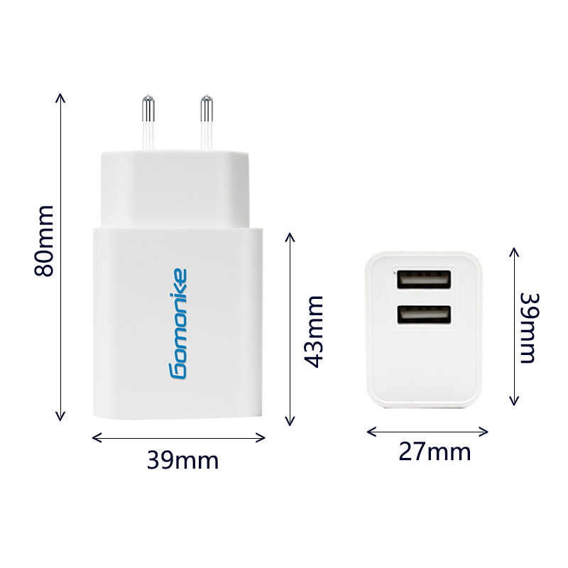 Adaptor pentru mufe europene, încărcător dual USB de perete 2.1A Compatibil cu telefoanele iPhone, Samsung, LG, Android