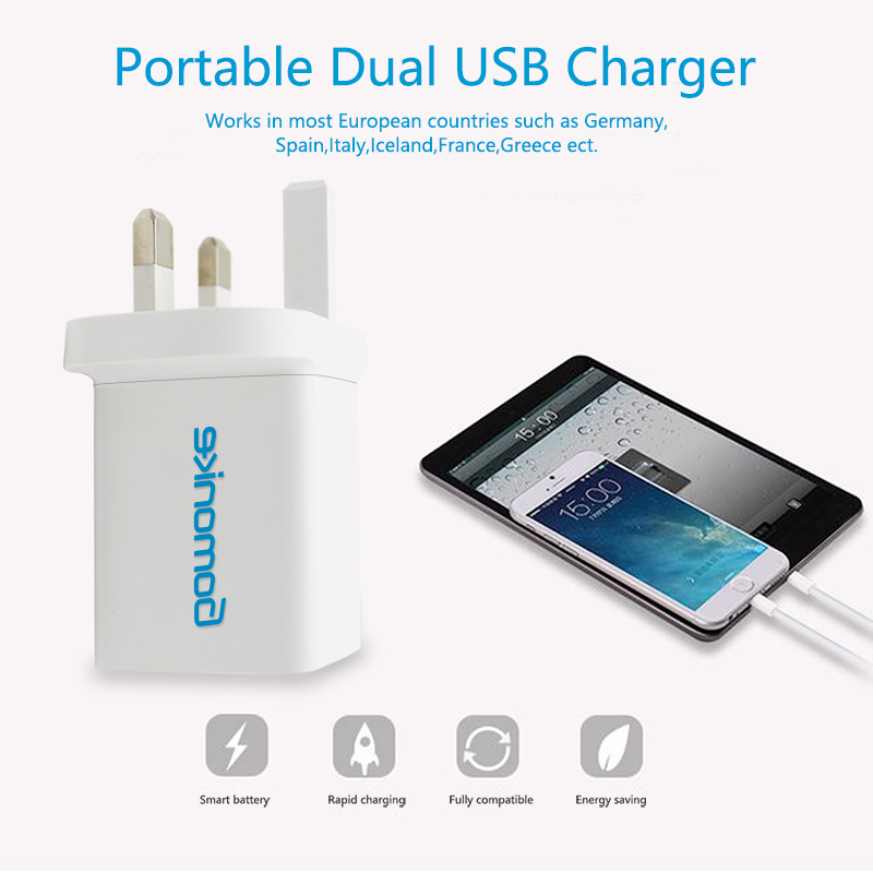 Adaptor pentru priză Anglia, încărcător dual USB de perete 2.1A Compatibil cu telefoanele iPhone, Samsung, LG, Android