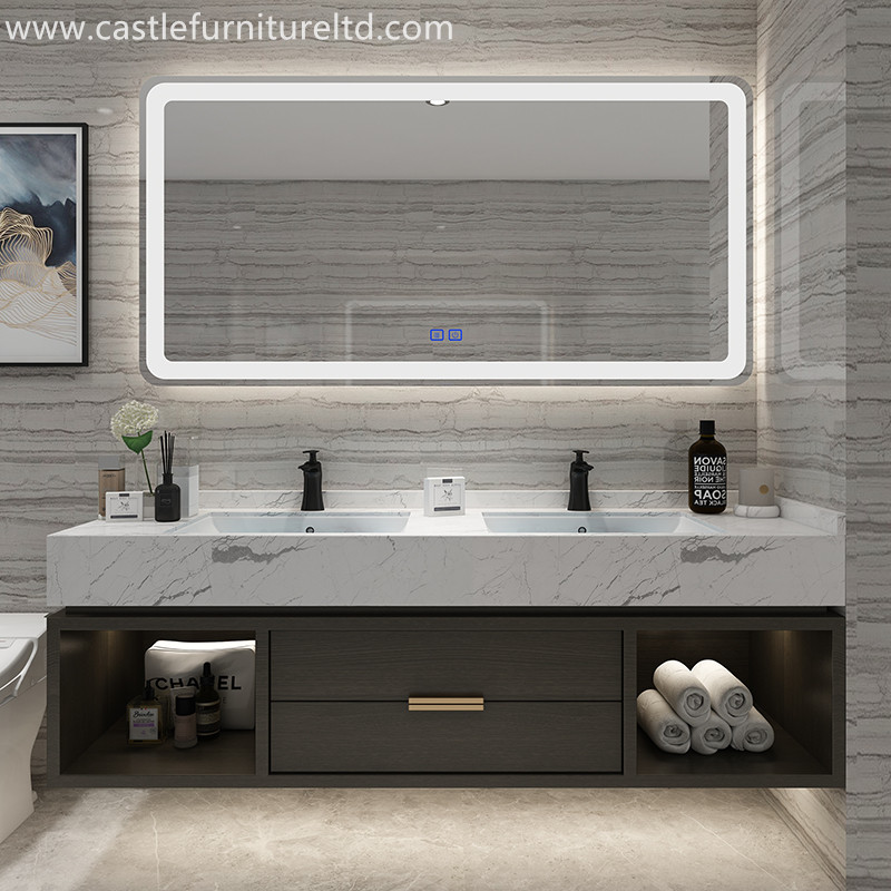 Combinarea dulapului de baie din stejar Nordic dulap simplu din lemn masiv baie cu oglindă inteligentă spălare baie gargară etapă lavabo marmură