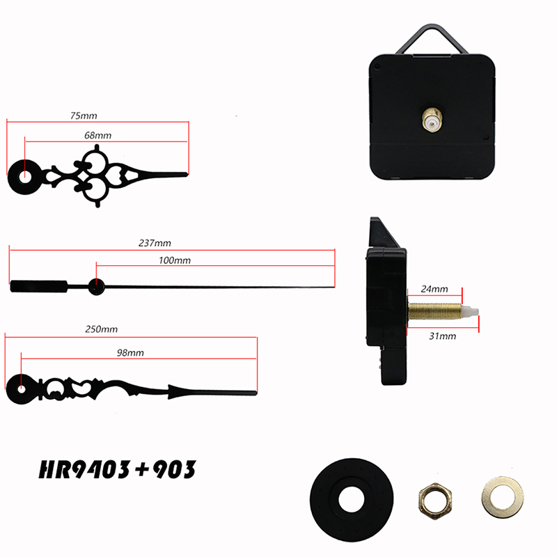 HR1688-31mm mișcare ceas de perete pas cu pas și HR9403 HR903 mâini de ceas negru