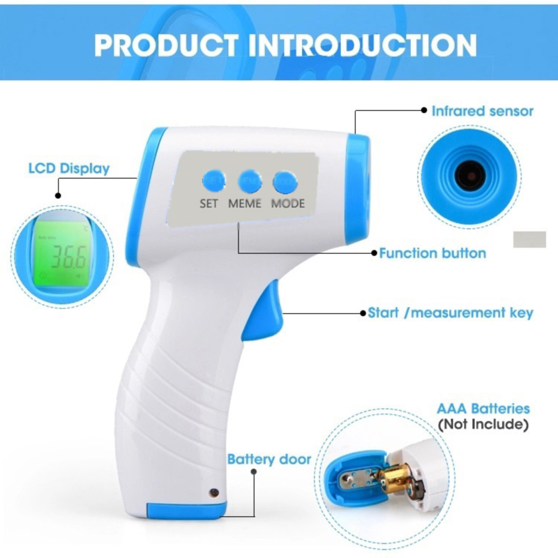 Digital Medical Non-Connection Infated Forehead Termometru Gun pentru Adult,for Fever,with CE