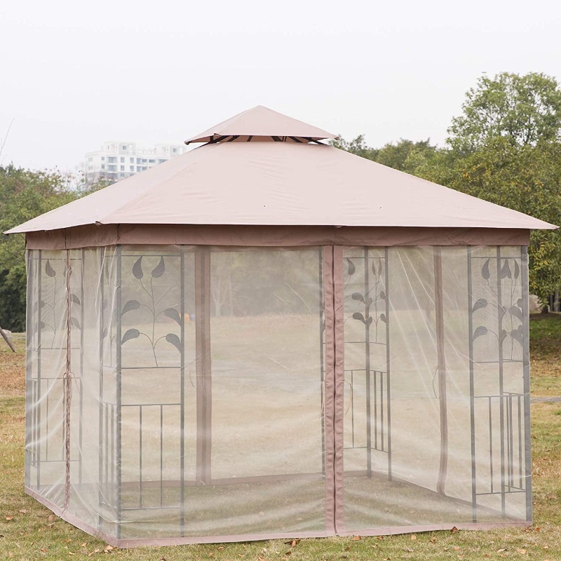 Cort din exterior din tabla din oțel Gazebo cu cortină din plasă