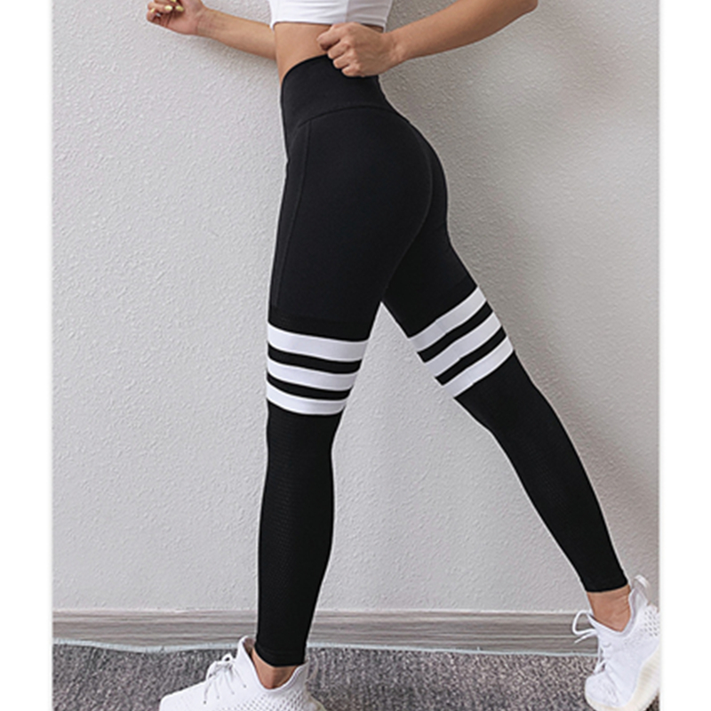 Noi jambiere sport cu talie mare pentru femei dungi de moda pantaloni de yoga high stretch pantaloni de sport respirabile pantaloni de fitness